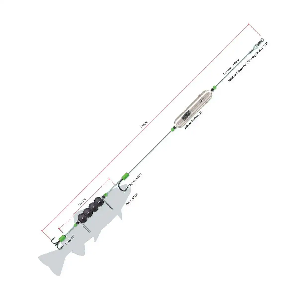 DAM MadCat Adjusta Profi River Rig Deadbait 180cm 100lb 40g