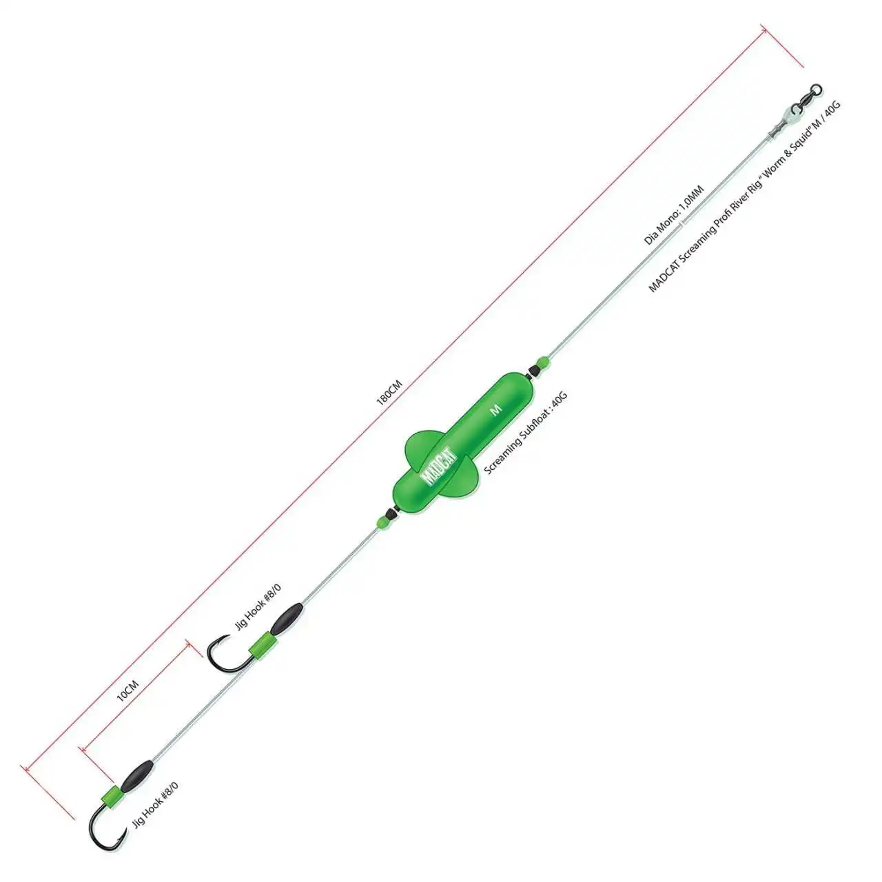 DAM MadCat Screaming Profi River Rig Worm & Squid 180cm 100lb 40g