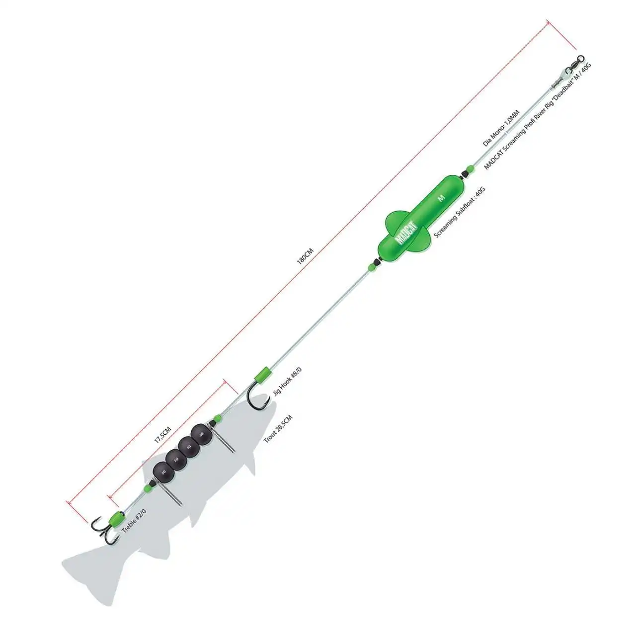 DAM MadCat Screaming Profi River Rig Deadbait 180cm 100lb 40g 3 DAM MadCat Screaming Profi River Rig Deadbait 180cm 100lb 40g