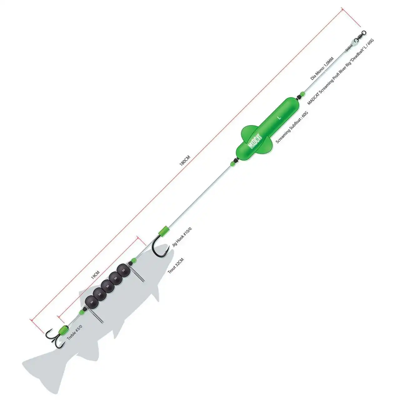 DAM MadCat Screaming Profi River Rig Deadbait 180cm 100lb 60g